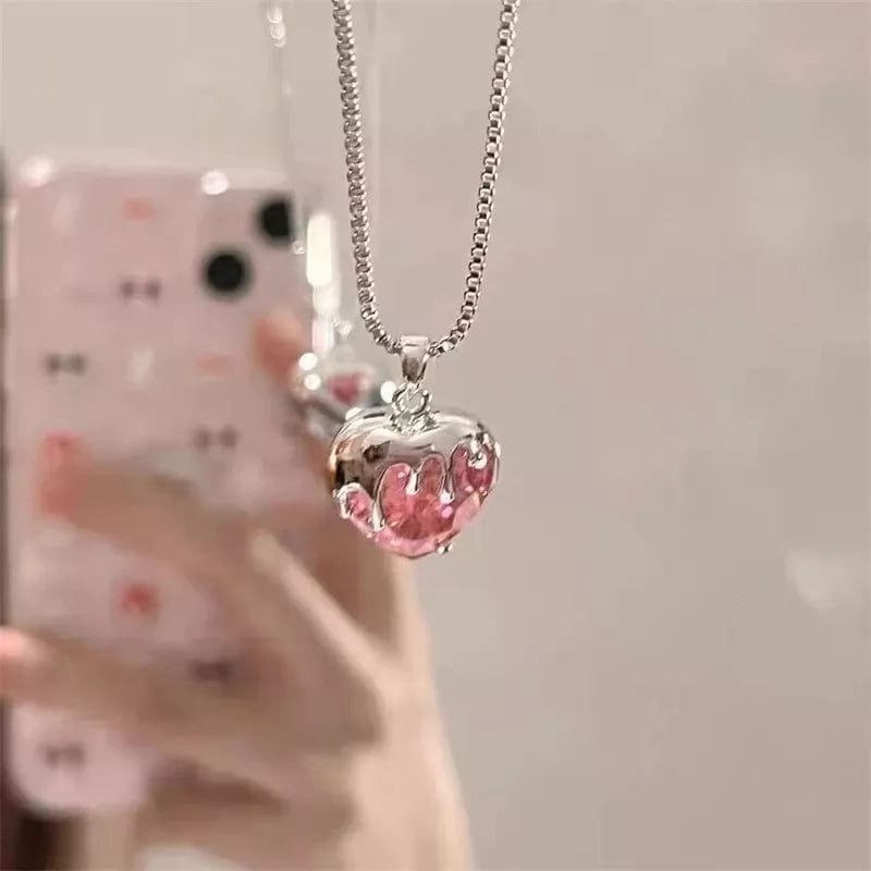 Pink Crystal Heart Necklace MK18665 MK Kawaii Store