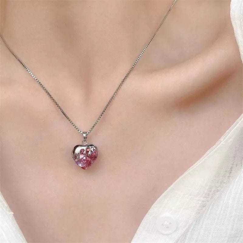 Pink Crystal Heart Necklace MK18665 MK Kawaii Store