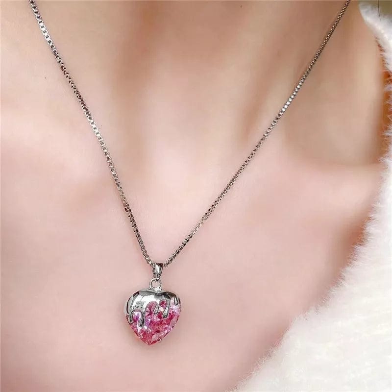 Pink Crystal Heart Necklace MK18665