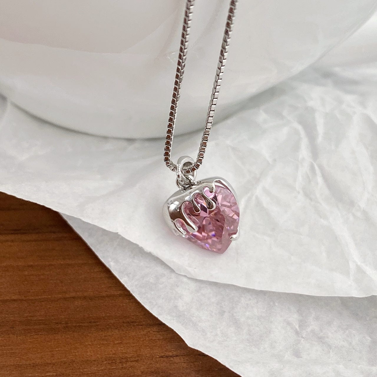 Pink Crystal Heart Necklace MK18665 MK Kawaii Store