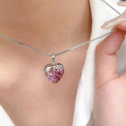 Pink Crystal Heart Necklace MK18665 MK Kawaii Store