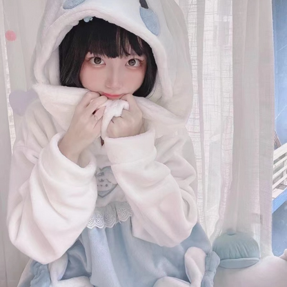 Kawaii White Blue Bunny Pajamas Homewear MK19206 KawaiiMoriStore