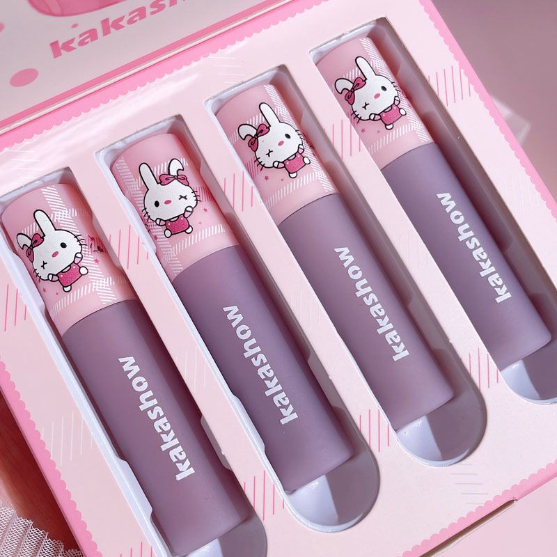 4 Pcs Cute Bunny Mirror Liquid Lipstick Set