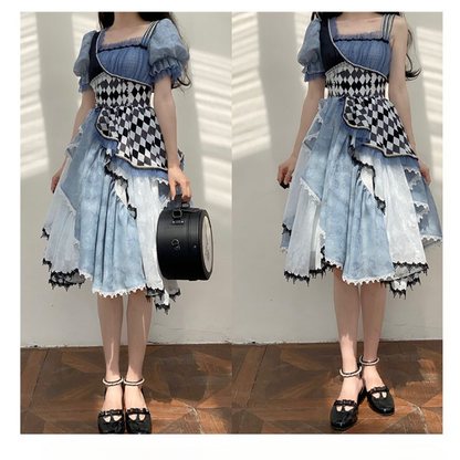 Alice In Wonderland Asymmetrical Retro Lolita Dress ON801 KawaiiMoriStore