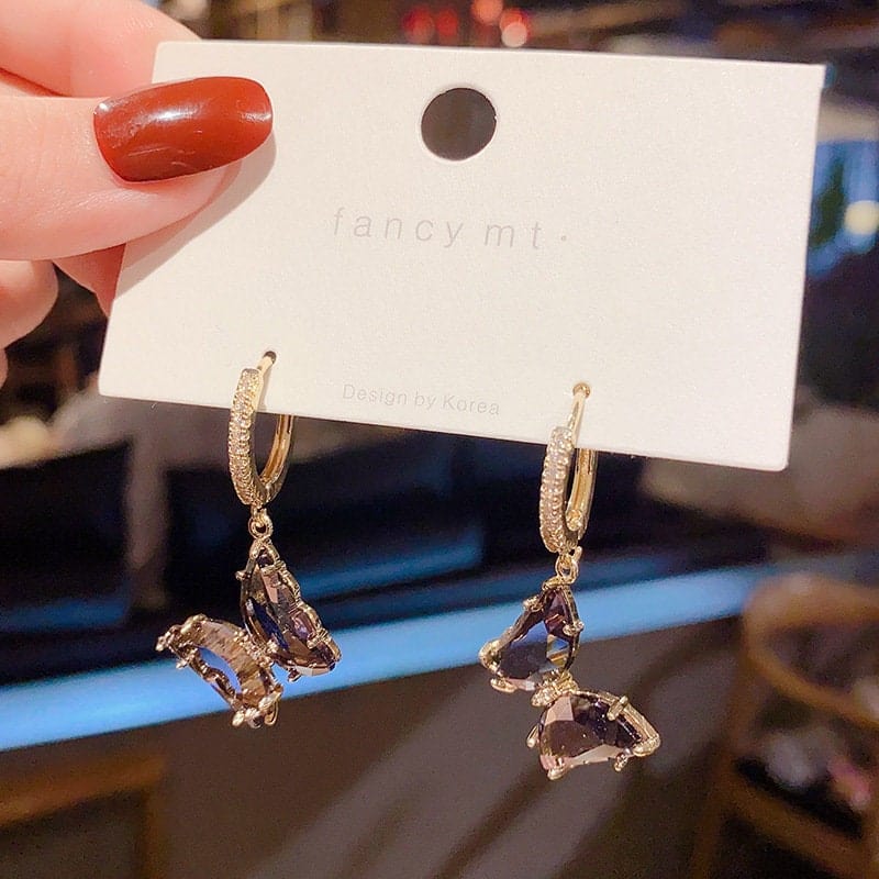 Dainty CZ Inlaid Crystal Butterfly Necklace Earrings Ring Set LIN68 - mkkawaiishop