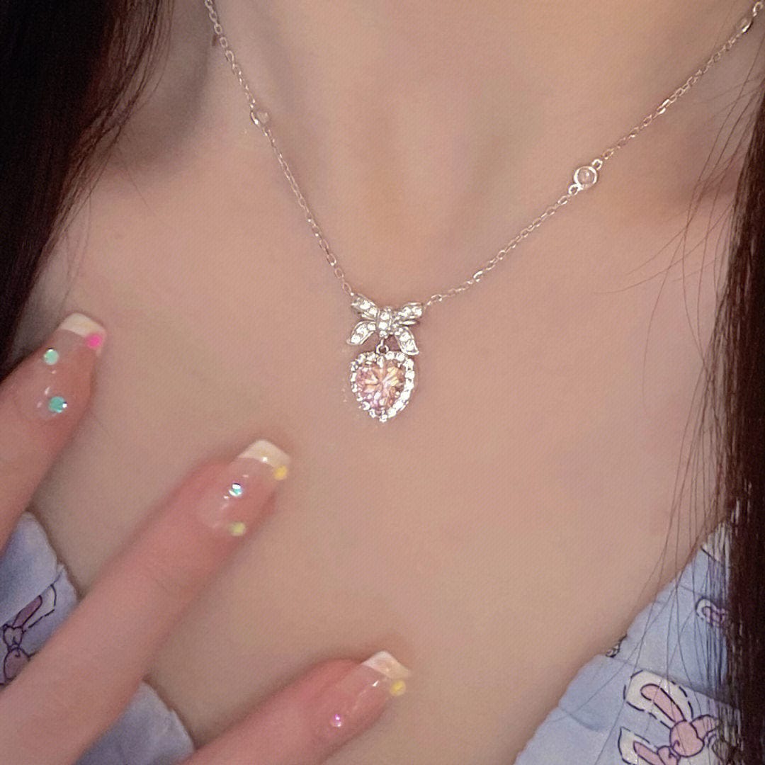 Pink Bowknot Heart Necklace MK Kawaii Store