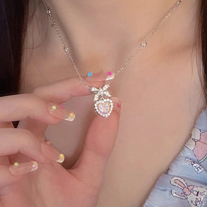 Pink Bowknot Heart Necklace MK Kawaii Store