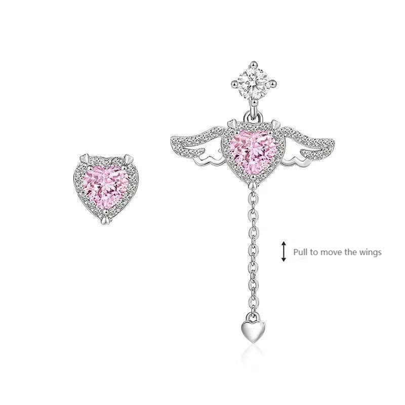 Pink Heart Wings Earrings MK18607