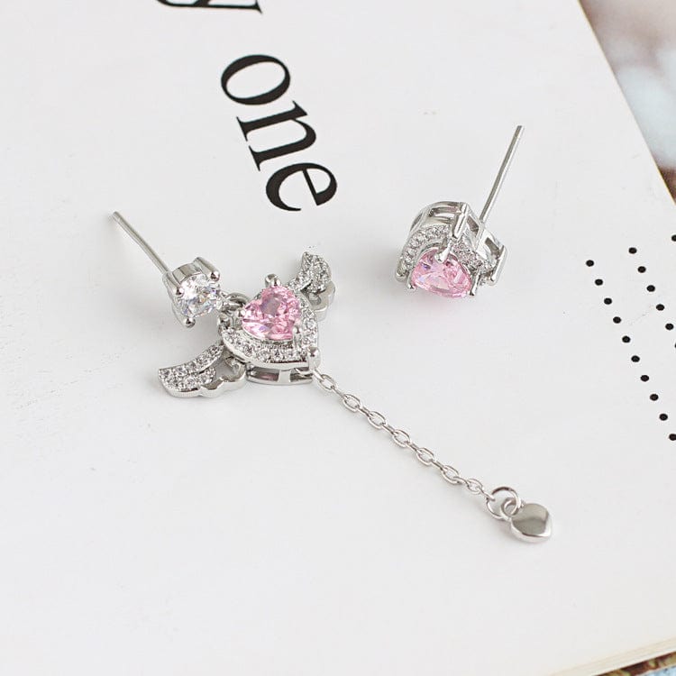 Pink Heart Wings Earrings MK18607 MK Kawaii Store