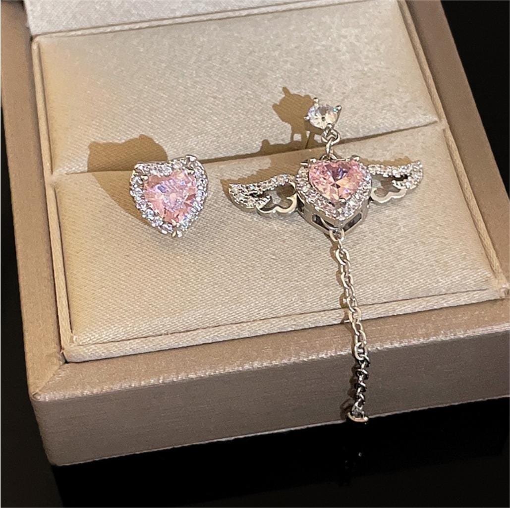 Pink Heart Wings Earrings MK18607 MK Kawaii Store