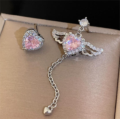 Pink Heart Wings Earrings MK18607 MK Kawaii Store