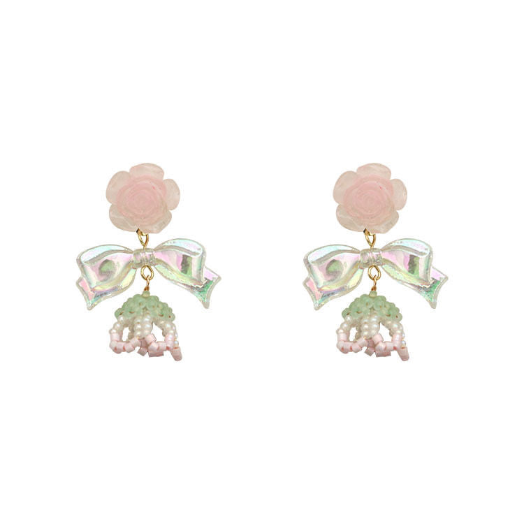 Rose Flower Bow Earrings - Heartzore MK Kawaii Store