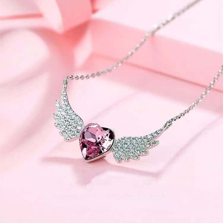 Guarding Angel Wings Hearts Necklace