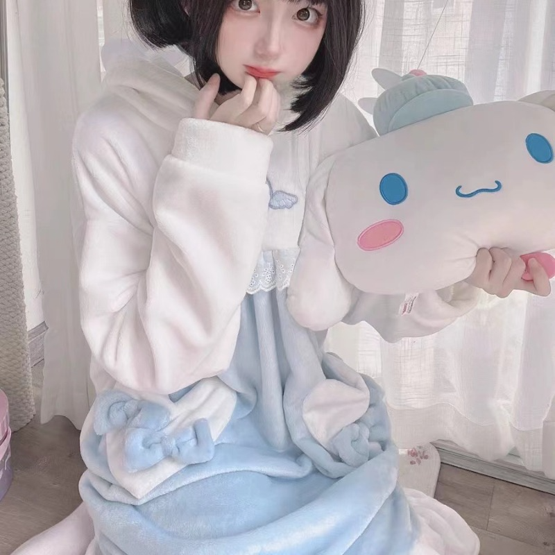 Kawaii White Blue Bunny Pajamas Homewear MK19206 KawaiiMoriStore