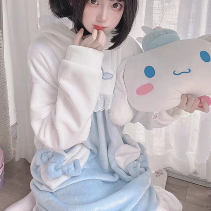 Kawaii White Blue Bunny Pajamas Homewear MK19206 KawaiiMoriStore