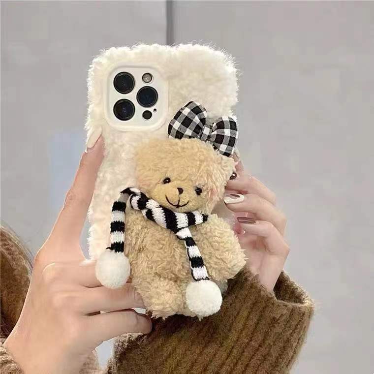Scarf Bear Fuzzy Phone Case