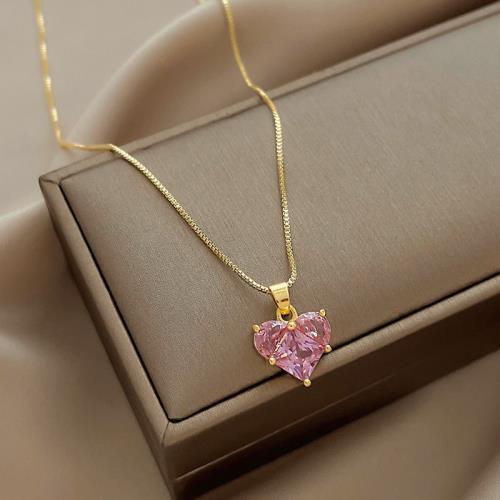 18K Gold Filled Pink Heart Necklace LIN35 - mkkawaiishop