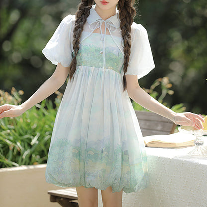 Alice Sweet Soft Green Summer Gradient Dress ON631 KawaiiMoriStore