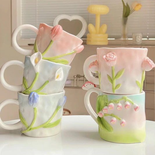 Tuplid Lily Flower Ceramic Mugs Kimi