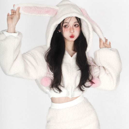 Bunny Hooded Top + Cute Bunny Mini Skirt - Heartzcore