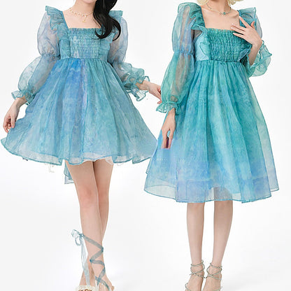 Cute Dreamy Girly Ocean Blue Ruffles Dress ON623 MK Kawaii Store