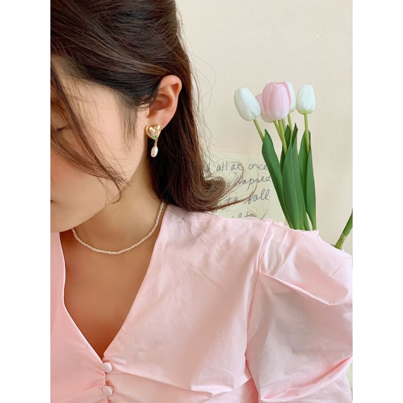 French Tulip Love-Heart Pearl Earrings MK18959 MK Kawaii Store