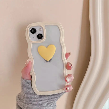 Korean Aesthetic Love Heart Wave Phone Case For iPhone 13 12 11 Pro XS Max X XR Simple Cute Clear Soft Silicone W493 MK Kawaii Store