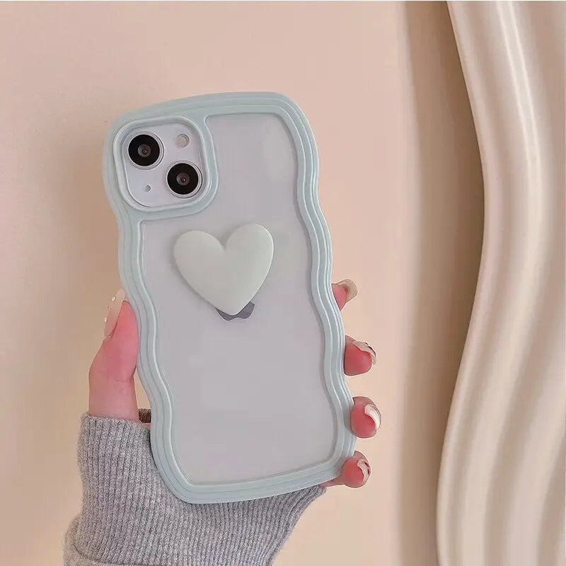 Korean Aesthetic Love Heart Wave Phone Case For iPhone 13 12 11 Pro XS Max X XR Simple Cute Clear Soft Silicone W493 MK Kawaii Store