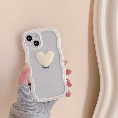 Korean Aesthetic Love Heart Wave Phone Case For iPhone 13 12 11 Pro XS Max X XR Simple Cute Clear Soft Silicone W493 MK Kawaii Store