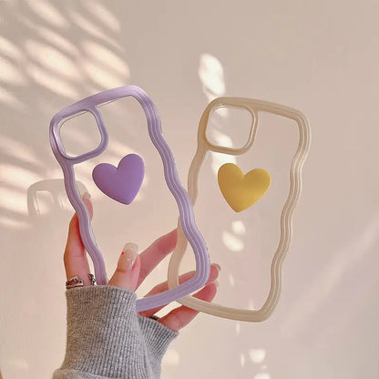 Korean Aesthetic Love Heart Wave Phone Case For iPhone 13 12 11 Pro XS Max X XR Simple Cute Clear Soft Silicone W493 MK Kawaii Store