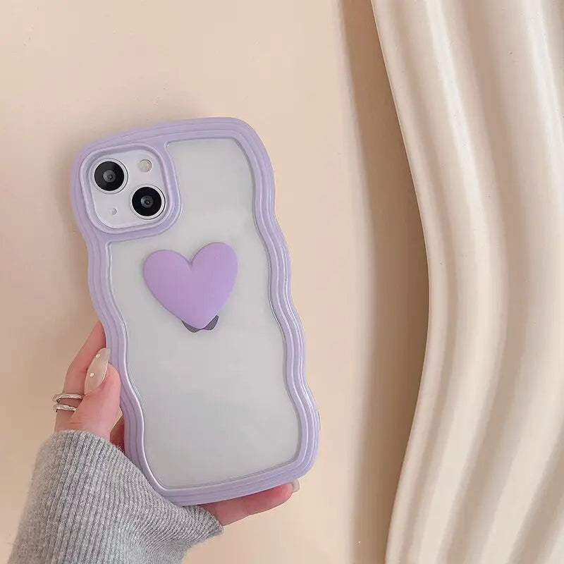 Korean Aesthetic Love Heart Wave Phone Case For iPhone 13 12 11 Pro XS Max X XR Simple Cute Clear Soft Silicone W493