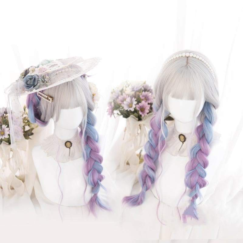Lolita Cute Platinum Blue Purple Gradient Curly Wig MM1661 - mkkawaiishop