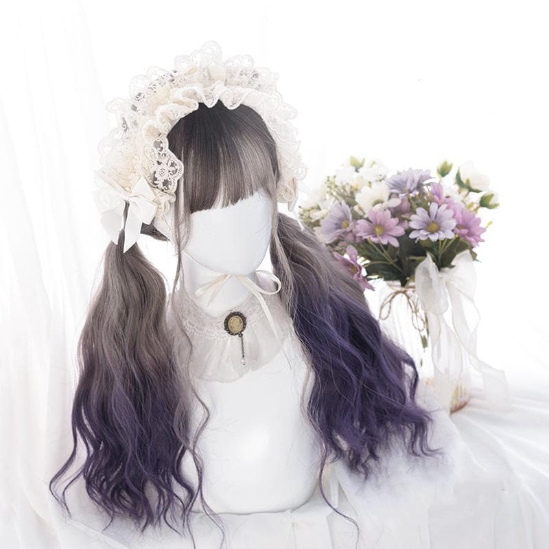 Cute Lolita Gray Gradient Dark Purple Curly Wig MM1662 - mkkawaiishop