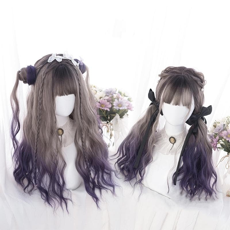 Cute Lolita Gray Gradient Dark Purple Curly Wig MM1662 - mkkawaiishop
