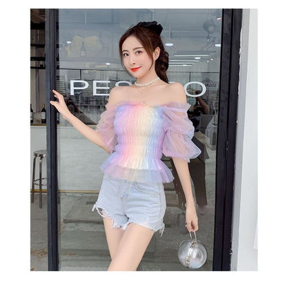 Pastel Rainbow Kawaii Princess Tulle Blouse - mkkawaiishop