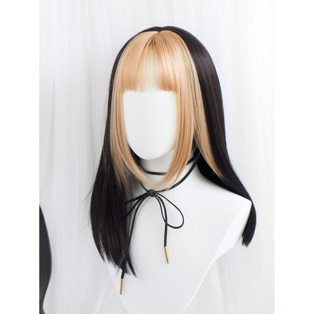 Harajuku Fairy Black Blonde Long Straight Lolita Wig MM2220 - mkkawaiishop